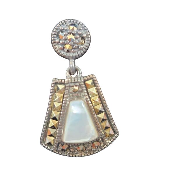 Marcasite & Mother of Pearl Dangle Earrings Thailand 925 A Sterling Silver NEW - Picture 5 of 12